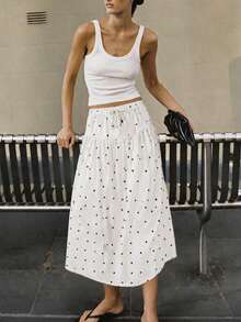 RoseArya Small Polka Dot Maxi Skirt - White - View 1