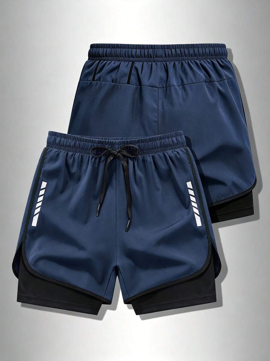 Men's Lightweight Running Shorts With Double Layer Design, Elastic Waist With Drawstring, Suitable For Jogging, Fitness And Summer Casual Wear Sports - Royal Blue - View 1