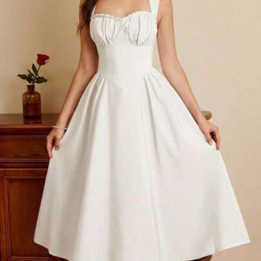 . . Vestido elegante vintage de mujer con bolsillos, vestido con corpiño, dobladillo con volantes florales, vestido casual de vacaciones y fiestas, vestido de invierno, ropa de invierno para mujer, vestido de invierno para mujer, conjunto de verano para mujer, conjunto de Navidad para mujer, vestido de Navidad, vestido de fiesta de Navidad, vestido de Año Nuevo, vestidos de Año Nuevo para mujer, conjunto de Año Nuevo para mujer, ropa de Año Nuevo, vestidos elegantes para fiestas, vesti - Blanco - Ver 1