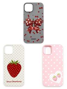 3pcs Cute Cherry Bow Polka Dot Strawberry Heart Print Matte Phone Cases, Including: Black & White Polka Dot Cherry Bow, Milky White Big Strawberry, Pink Polka Dot Strawberry Heart, Coquette Sweet Girl, Korean Ins, Y2K Dopamine, Summer Style, Red Cherry + Brown Bow + White Polka Dot + Strawberry + Heart, Suitable For Young Girls, Mothers Day, Valentines Day, Birthday, Easter, Spring - Multicolor - View 36