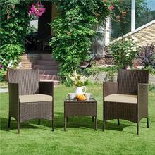 Costoffs Set Of 3 Patio Table And Chairs, Outdoor Wicker Conversation Furniture Set, 2pcs Woven Rattan Chairs With Cushions And 1 Side Table - Black/Grey - View 8