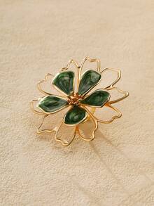 Nocturel 1pc Personalized Hollow Double Layer Green Drip Flower 5-Petal Ring (Without Gift Box) - Green - View 4