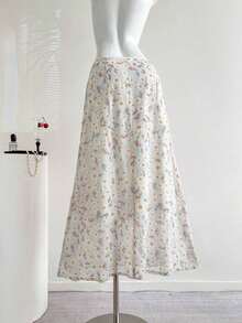 Falda línea A floral minimalista y elegante casual para mujer - Azul - Ver 7