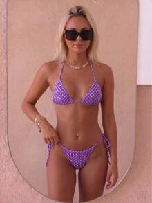 August vacation Kỳ nghỉ tháng Tám Thời trang mùa hè Phong cách nghỉ dưỡng tươi mới Bộ bikini gợi cảm in chấm bi tím dành cho nữ, họa tiết ngẫu nhiên Đồ bơi đi biển mùa hè - Nhiều màu - Xem 4