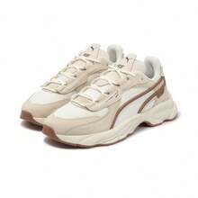 Puma 女款輕量透氣復古厚底運動鞋，春/夏季 - 白色-咖啡色-米白色 - 查看 1