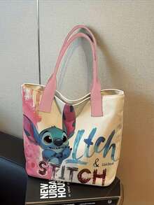 Túi tote in hình hoạt hình dễ thương Lilo & Stitch & Angel của Disney, túi đeo vai bằng vải canvas in họa tiết da báo màu hồng, túi xách tay thường ngày in hình Stitch & Angel, túi đeo vai thời trang in hình nhân vật Disney, túi xách tay nhẹ nhàng thường ngày. - Nhiều màu - Xem 4