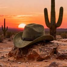 Women Men Western Cowgirl Hats Fashionable Belt Decor Rolled Up Brim Jazz Caps For Outdoor Travel - Army Green - View 1