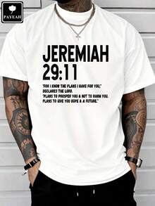 Short-Sleeve Heavyweight Cotton T-Shirt From The Brand PAYEAH Featuring The Bible Verse Jeremiah 29:11 "For I Know The Plans I Have For You," Affirming The Christian Faith. 100% Cotton - 白色的 - 查看 6
