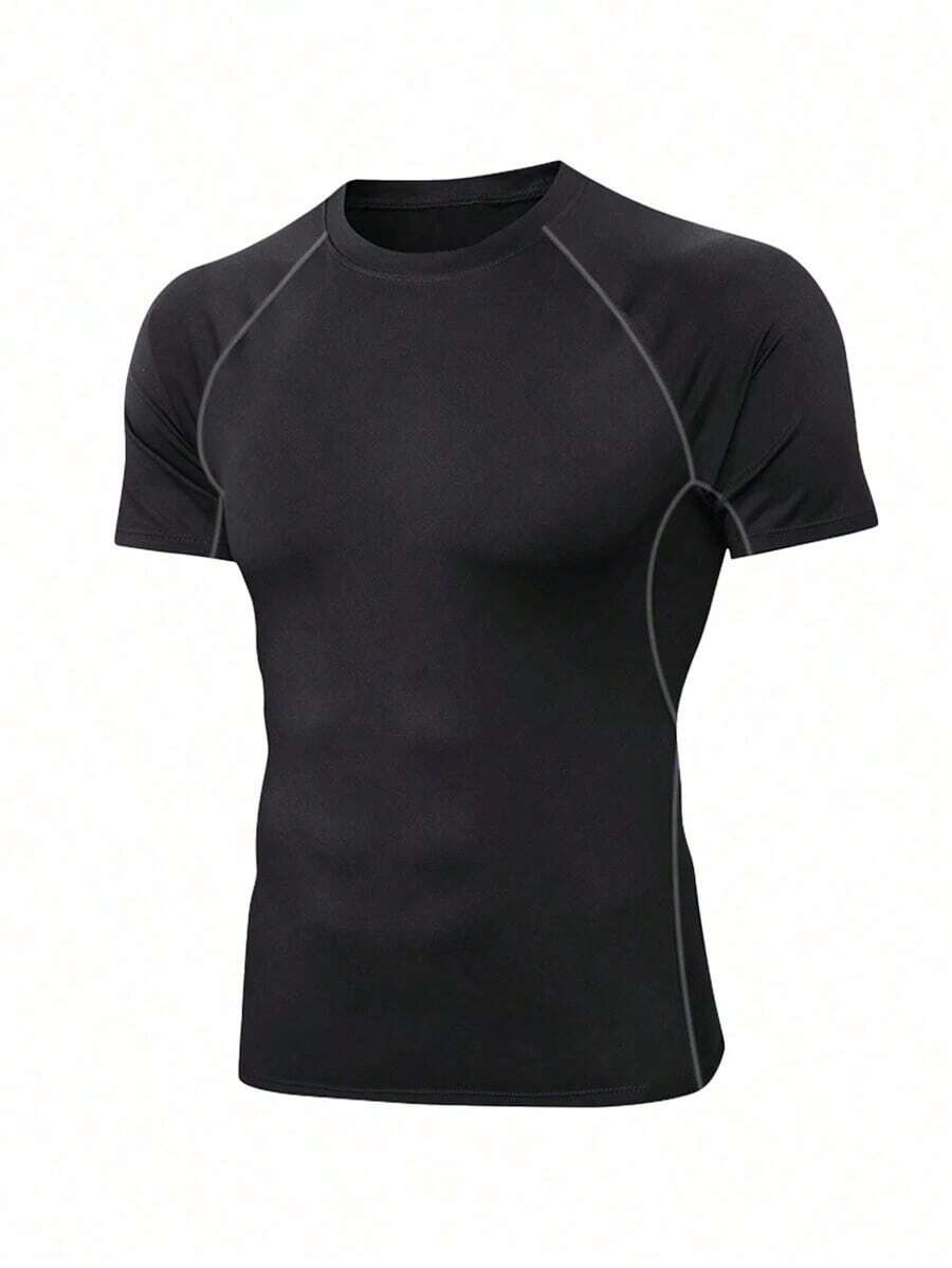Men's Slim-Fit Boyfriend Style Short-Sleeve T-Shirt, Gym Wear, Men's Basic Boyfriend Style T-Shirt, Summer Sportswear. - 灰色 - 查看 1
