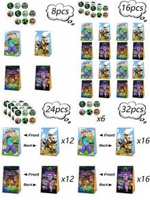 像素游戏主题派对礼品袋 - 4 款设计，灵感源自 Minecraft 的纸质礼品袋，可装糖果、零食和礼物，是电子游戏主题派对、生日派对和各种活动的完美之选。 - 多款 - 查看 5