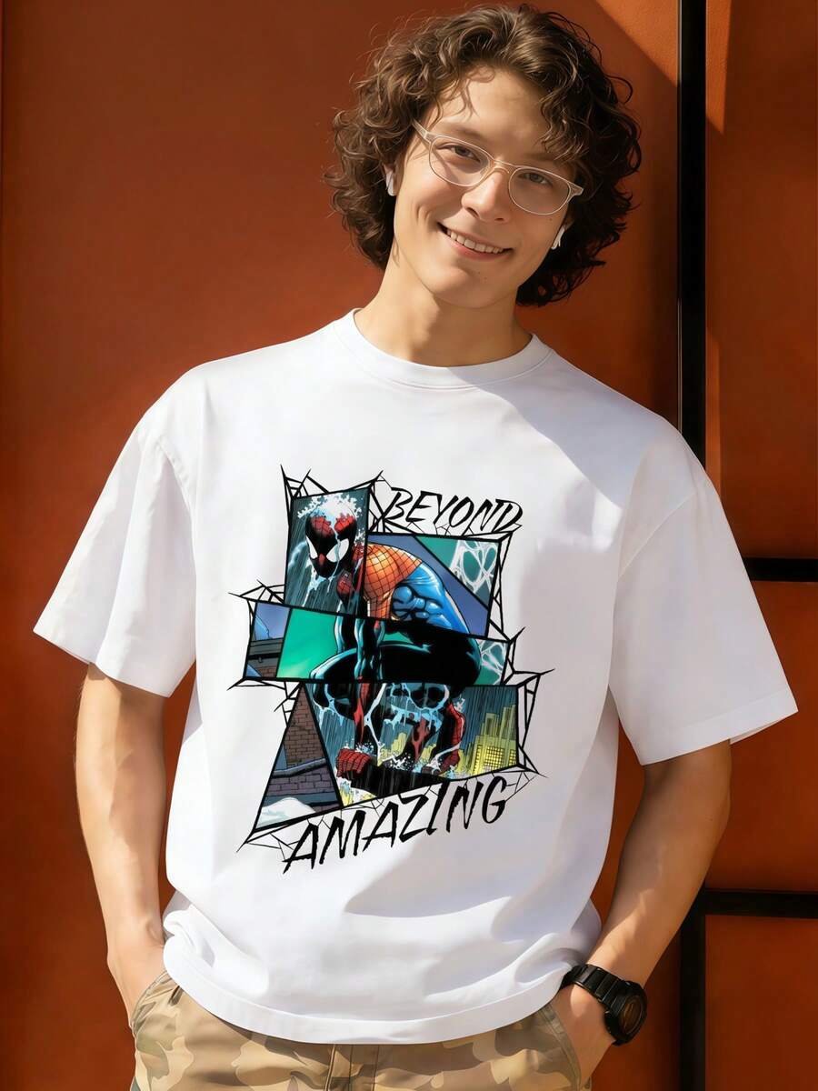 Beyond Amazing Spider Man Design Graphic T Shirt 100 Percent Cotton Mens T Shirt MARVEL Marvel Universe Superhero Men's Holiday Clothes Men Clothes Mens Tops Streetwear Mens Gift Ideas Innerwear Or Outfits,Mens Fashion - trắng - Xem 1