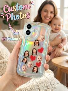 Customizable Photo Phone Case, Made Of Laser-Resistant Acrylic Material With Shock-Absorbing Wavy Frame, Allows Custom Photo Uploads, Built-In Vibrating Toy Decor, Suitable For Parent-Child/Family Amusing Phone Protective Cover - Multicolor - View 41