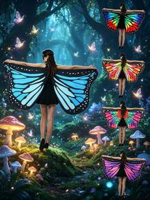 Women's Oversized Butterfly Wing Cape, Halloween Fairy Wing Costume, Adult Party Masquerade Carnival Cosplay Decorative Cape - Multicolor - View 2