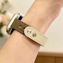 2pcs Minimalist Double-Sided Ultra-Soft Leather Watch Bands, Suitable For 38/40/41/42/44/45/46/49mm Watches, Brown & Beige Bicolor - Multicolor - View 6