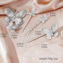 4 Pieces Of Alloy Butterfly High-End Single-Clasp Earrings. Unique Design. Suitable For Women. For Festivals, Parties, Dates, Summer Photography.,Claw Clips - Multicolor - View 2