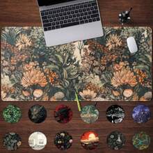 Tapete de computadora estético bohemio de flores silvestres grande, alfombrilla de mouse para juegos, tapete para teclado XXL, accesorios de computadora de oficina para mujeres, con bordes cosidos - Plantas oscuras estéticas - Ver 2