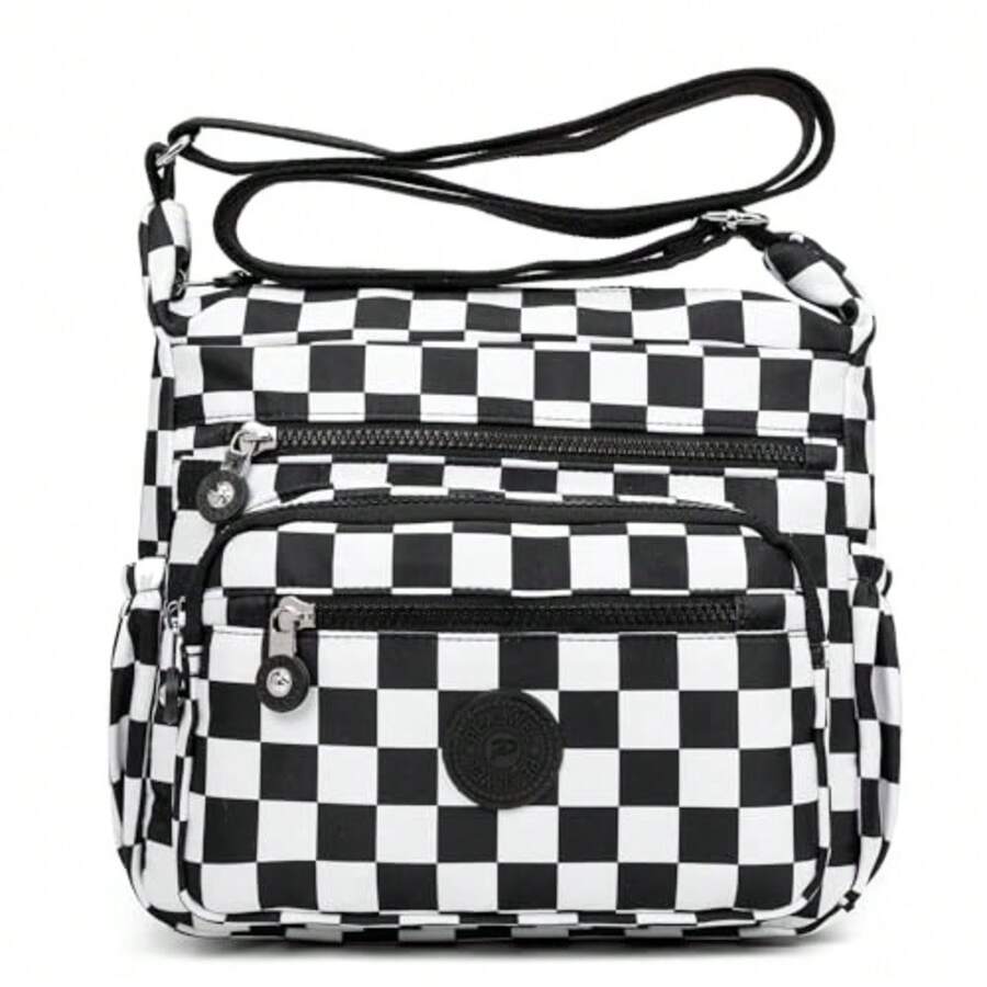 Pealwel Women Shoulder Handbag Roomy Multiple Pockets Bag Ladies Crossbody Purse Tote Top Handle Satchel - Black&white - 查看 1