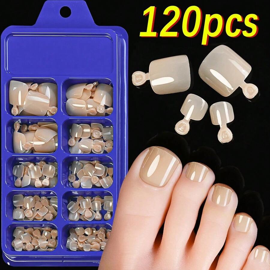 120-Piece French Manicure Set In 9 Colors, Short Square Style, Full Coverage Press-On Nails In Summer Pink And Glossy Brown. - Clear - View 1