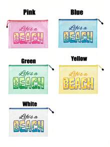Fashionable Waterproof PVC Beach Bag With "BEACH" Shell Pattern, A4 Size, Transparent Cosmetic Bag, Toiletry Bag, Nylon Zipper, Suitable For Swimming, Diving, Summer Vacation, Lightweight, Beach Essential, Travel/Back To School Essential, Vacation Companion - Multicolor - View 12