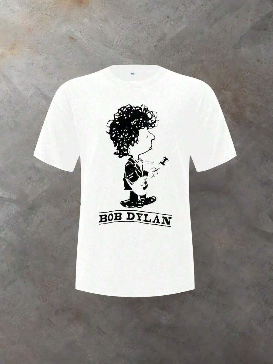 Men's Bob Dylan Peanuts Style T-Shirt, Round Neck And Short Sleeves, Casual Cotton, Casual Fashion, Suitable For Indoor And Outdoor Use And Christmas Gifts - 白色 - 查看 1