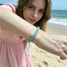 Nuevo brazalete ajustable de primavera/verano con piedras naturales bohemias de turquesa, jade, amatista y aguamarina para uso diario, regalo para mujeres - Aguamarina - Ver 1