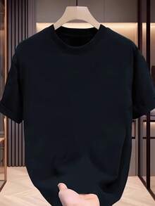 Vintage Men's T-Shirt In Neon Style With Character Silhouette Print, 100% Summer Short-Sleeve, DS Logo Pattern,  Streetwear Top For Versatile Use. - Black - View 2