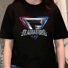 Gladiators Logo T-Shirt Neon Triangle Graphic Tee Futuristic Metallic Top - Black - View 1