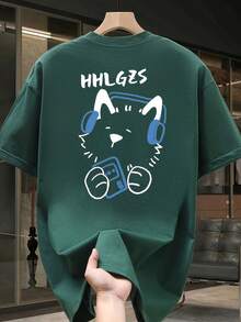 Men's Short-Sleeved T-Shirt, Made Of High-Quality Pure Cotton, With A Fashionable Brand Print, New, Casual Summer, Plus Size, Loose And Versatile. - 墨綠色 - 查看 6