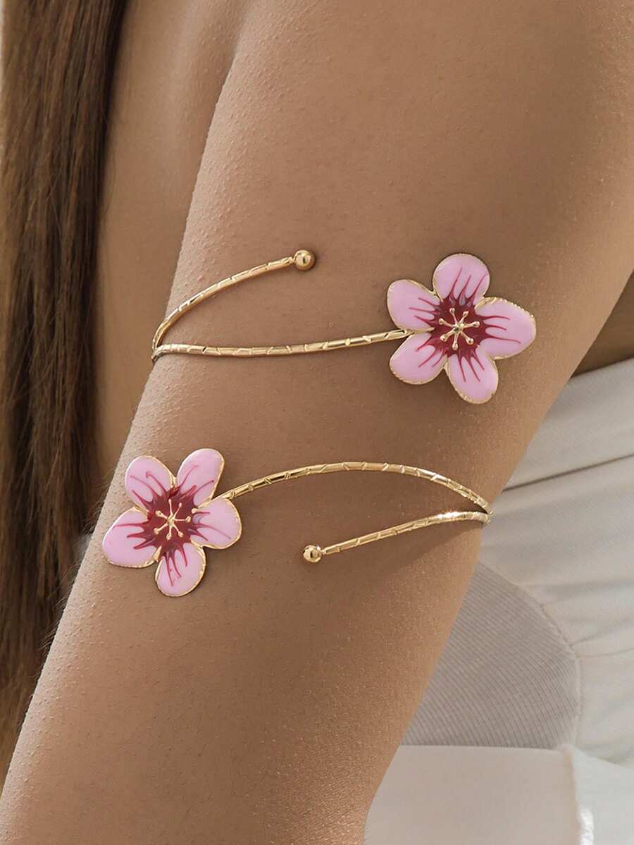 1件優雅甜美粉色花卉手鍊臂環飾品 - A - 查看 1