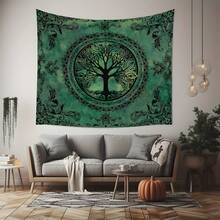 1pc Bohemian Style Green Tree Of Life Tapestry, Suitable For Bedroom Decor, Printed With Tree Of Life Mandala Pattern, Wall Hanging Design For Home Decoration - 1PC - View 3