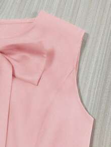 Vestido de mujer de unicolor, cuello redondo, ajustado, con lazo delantero y sin mangas - Rosa - Ver 5