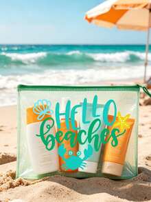 Bolsa de Praia Fashionable e à Prova d'Água em Tela Colorida, Bolsa de Maquiagem com Estampa Colorida "Beach", Tema de Praia com Padrão de Caranguejo e Concha. Bolsa de Maquiagem Transparente de Grande Capacidade, Bolsa de Lavagem com Zíper de Náilon - Leve, Pode Armazenar Protetor Solar, Lanches, Biquínis e Itens Essenciais de Praia. Armazenamento para Primavera e Verão - Multicolorido - Visão 5