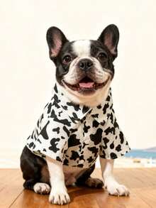 LUCKIE LABO 1 pieza Camisa de mascota con estampado de vaca, pijama de perro de moda casual con botones, adecuado para uso en interiores y exteriores para gatos y perros - Blanco y Negro - Ver 10
