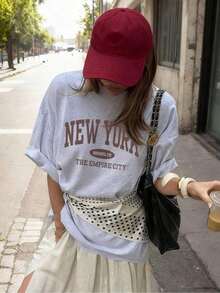 Men's Fashion Explosion Short Sleeves. Women's Casual Loose Summer T-Shirt With Letter Print, Versatile Everyday Casual Fashion. Printed T-Shirt, Vacation - 灰色 - 查看 6