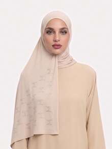 1pc "M" Rhinestone Liquid Jersey Hijab Scarf, Soft Premium Headscarf Stone Decor, Casual Stretch Style Long Scarf For Women, Suitable For Daily Use For Abaya Dress, Chic & Elegant - Multicolor - View 2