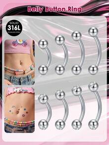 14G 316L Stainless Steel Belly Button Rings Belly Rings Piercing Jewelry,Short Navel Piercing Jewelry Belly Piercing Jewelry Curved Barbell - Silver - View 3