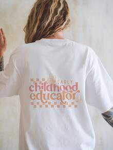 Women's Casual Sport T-Shirt With Butterfly Design - White Round Neck T-Shirt With Wavy Blonde Hair Style And Highlights, Elastic And Machine Washable, Comfortable Fit For All Seasons, For Wear On Any Occasion. - 白色 - 查看 1