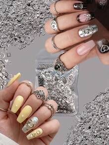 1 paquete de joyería de uñas de metal plateado, pegatinas de uñas vintage punk Y2K con estrellas y lunas huecas, adecuadas para la calle, festivales de música rock, fiestas de vacaciones, accesorios de decoración de uñas DIY para salón - Multicolor - Ver 6