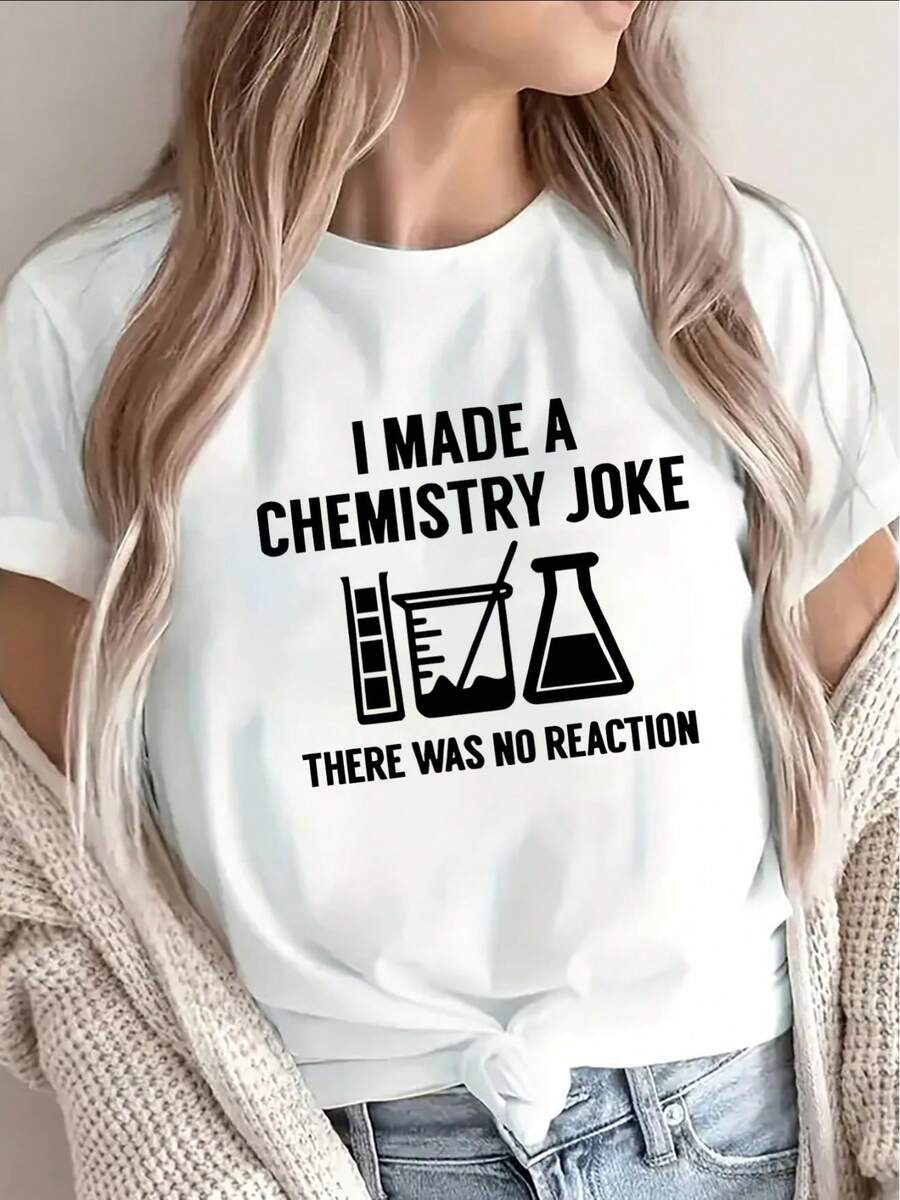 Women's Short-Sleeved T-Shirt, Printed With Fun Chemical Motifs, Lightweight And Durable, Suitable For Casual Wear At Home, In The Office Or In The Laboratory, Fun Scientific Humor Design For Adults, 100% Cotton. - 白色 - 查看 1