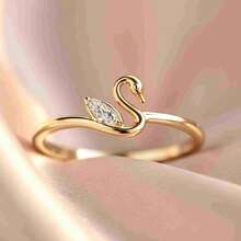 Minimalist Delicate Swan Ring, 18K Gold Plated Zirconia Stone, Romantic Proposal Ring For Women - Gold - View 9