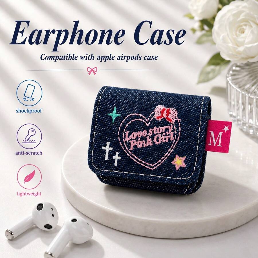 Casing Apple Air berbahan Denim dengan Bordir, untuk AirPods 1/2/3/Pro/Pro 2/Pro 3 - MultiWarna - View 1