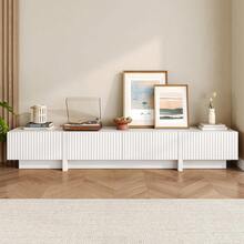 98" TV Stand For Living Room, Modern Entertainment Center With Drawers & Storage Compartments, Large TV Console Fits 55"-95" TVs, Square Top With Grooved Drawer Fronts & Stable Base,Natural - 白色 - 查看 8