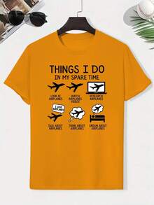 Boys' Graphic Print Cotton T-Shirt, Creative Kids' T-Shirt, Lightweight And Comfortable Short Sleeve Casual T-Shirt, Summer Clothes For Children - 橘色 - 查看 1