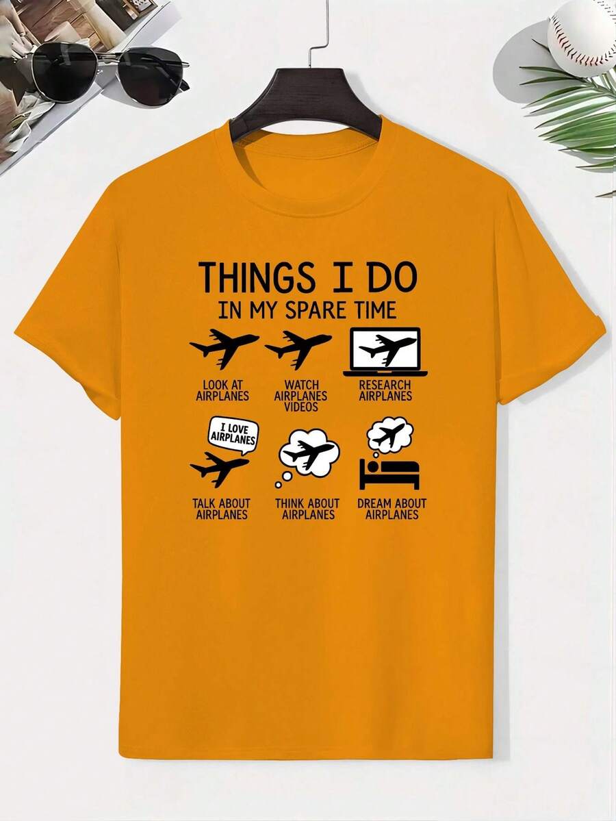 Boys' Graphic Print Cotton T-Shirt, Creative Kids' T-Shirt, Lightweight And Comfortable Short Sleeve Casual T-Shirt, Summer Clothes For Children - 橘色 - 查看 1