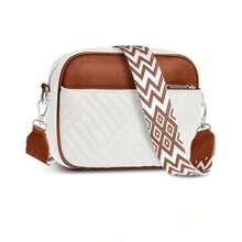 Premium Quilted Crossbody Bags For Women With Anti-Pickpocket Clip, Vegan Leather Handbags, Travel Purses For Women - 雪白棕色提花肩帶肩背包 - 查看 8