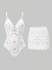 Swim Oasis Traje de baño de una pieza elegante y maduro estilo BOHO a juego, para playa y resort de primavera/verano - Blanco - Ver 1