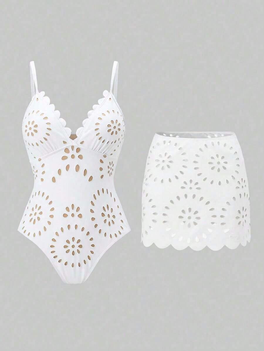 Swim Oasis Traje de baño de una pieza elegante y maduro estilo BOHO a juego, para playa y resort de primavera/verano - Blanco - Ver 1