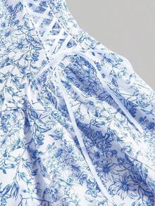 xheSHEIN MOD Vestido largo con estampado floral y tirantes con lazo para mujer, ideal para primavera, graduación, vestidos modestos para mujer, vestidos para vacaciones de primaveraxhe - azul real - Ver 3