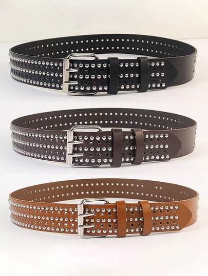 1pc Women's Belt, Fashionable Y2K Punk Style Rivet Star Eyelet Sexy Buckle Wide Leather Belt, Suitable For Dresses, Casual Jeans, Waist Decoration