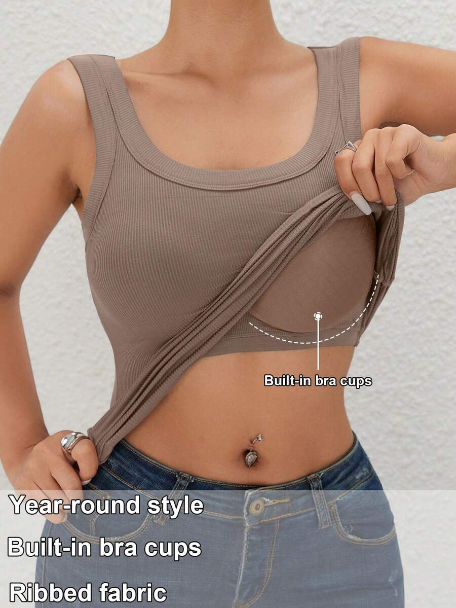 EssElegance,Sports Bra Tank Top With Padded - Seamless Wire-Free Design For All Seasons, Yoga, Running, And Fitness Top Built In Bra Fall For Women - Cà phê nâu - Xem 1